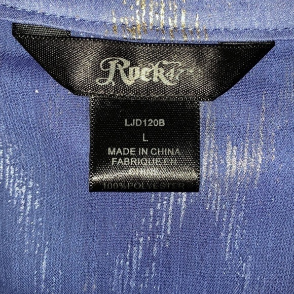 Chiffon Shift Dress Shirt Dress Large V Neck Long Bell Sleeve Blue Gold Rock 47 - Picture 4 of 7